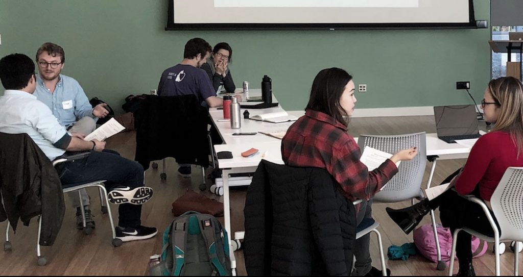People working in a training session